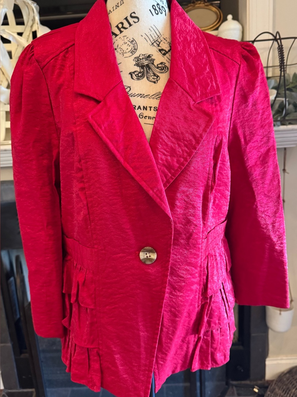 Ambition Vintage Ruffle Blazer Poppy Red Y2K Christmas VTG Holiday Party Career